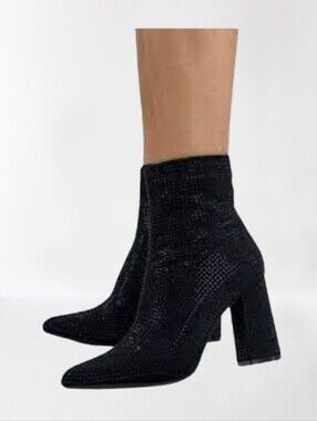 size 6 black block heel sock boots